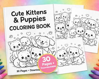 Kawaii Kittens and Puppies Coloring Book – Easy Pages for Kids (PDF Pattern)