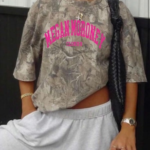 Custom Pink Varsity Camo Tee | Personalized Country Concert Shirt | Western Graphic Tee | Retro Collegiate Camouflage Shirt