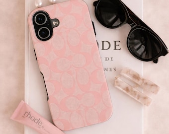 Pink Monogram Pattern Tough Phone Case | Coach-Inspired Signature Print