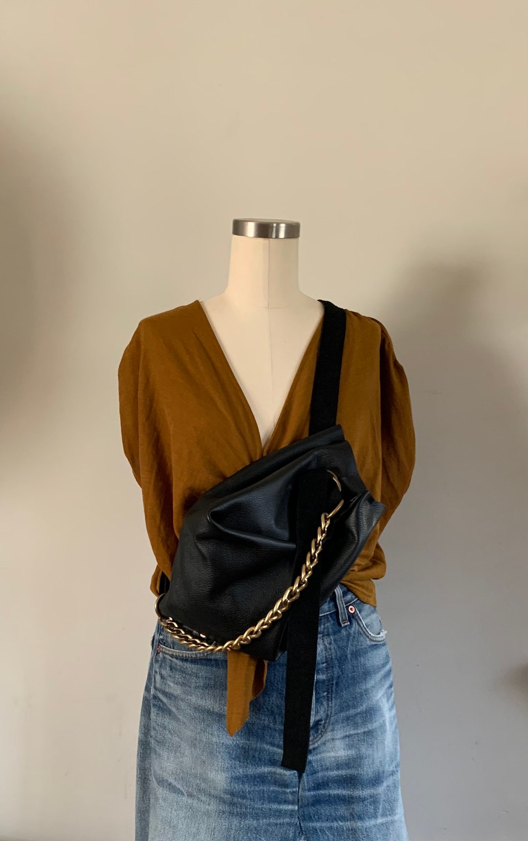 Black Erin Sling Bag With Gold Chain 2227 Etsy