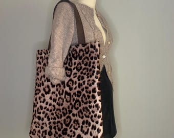 Leapard Print Hair on Cowhide  Tote #2419 Hand-Stitched Full Grain Leather