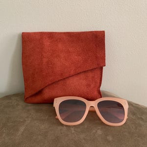 Persimmon Red Nubuck Suede Leather Clutch #2342