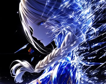 Lumiel Fractured Infinity Collection Vol.1, Blue Crystal Anime Art, Futuristic Cosmic Woman, Digital Wall Art, 5 JPG Download