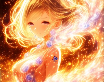 Orange Celestial Lady Wall Art Set – 5 Fantasy Rose Portrait JPG Downloads | Sistine Amber Benediction
