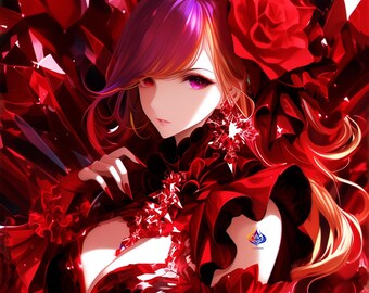 Stella Crimson Jewel Art Print | Gothic Fantasy Anime Wall Art (Digital Download)