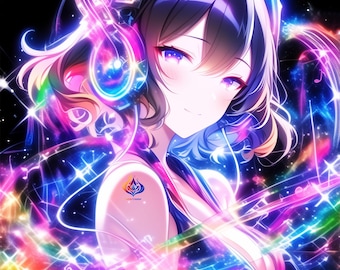 Aoba Cosmic Music Lady Art, Anime Galaxy Digital Print (Set of 5 JPG)