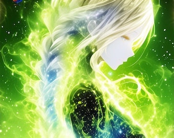 Emerald Cosmic Android Art Set, 5 Square Sci-Fi Fantasy Digital Downloads – Lumiel Collection