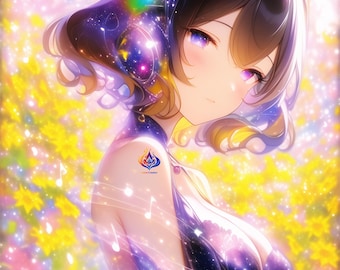 Anime Sunflower Wall Art, Cosmic Music Fantasy Print, Aoba Rhapsody (Digital Download)