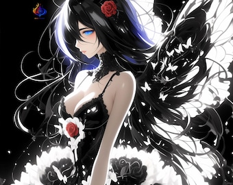 Black Butterfly Gothic Art Set, Dark Fantasy Woman Printable, Anime Wall Art, Verna Obsidian Nocturne Collection Vol.1