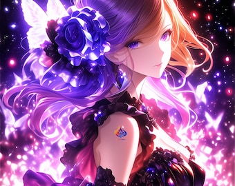 Fantasy Anime Art Print | Stella Amethyst Blaze, Violet Flame Portraits (Digital Download)