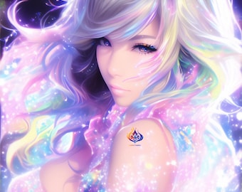 Prismatic Rainbow Lady Digital Art Set, 5 Fantasy Portrait JPG Downloads – Kanonn Vol.1