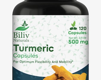 ターメリックカプセル 1000mg | 120カプセル入り | アーユルヴェーダハーブサプリメント | Biliv Naturals