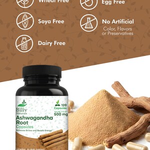 アシュワガンダ根カプセル 120粒入り、1000mg | ストレス解消、気分改善、エネルギー補給サプリメント 画像 5