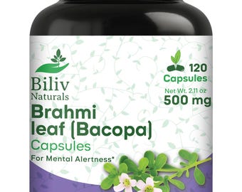 ブラフミカプセル 1000mg | バコパ・モニエリ | 記憶力、集中力、脳の健康 (120カプセル入り)