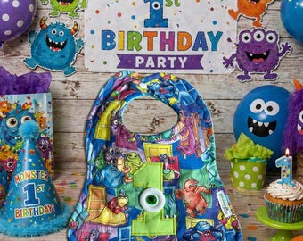 Monsters 1st Birthday Lätzchen, mike Wazowski Geburtstagsparty, Babys Monster Party