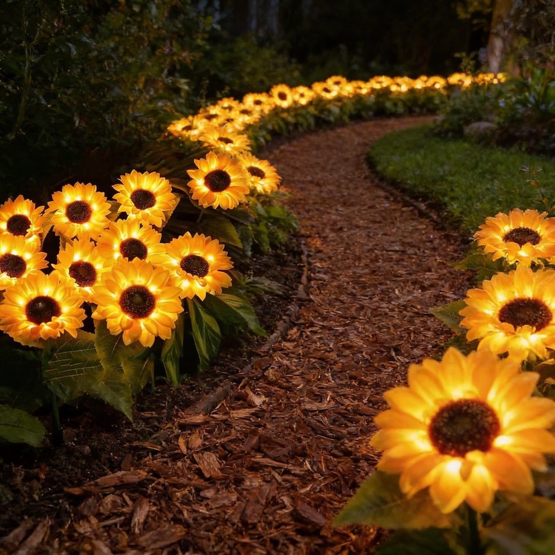 Solar Powered Sunflower Garden Stake Light – 3 Lifelike Blooms, White LED, Stainless Steel Stake, Auto On/Off, Weather Resistant, Outdoor Lawn Ornament