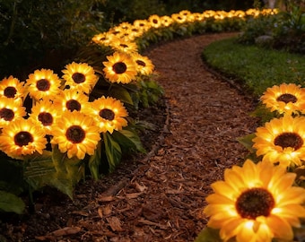 Lámpara de jardín con forma de girasol alimentada por energía solar, estaca LED para flores de exterior, decoración para césped