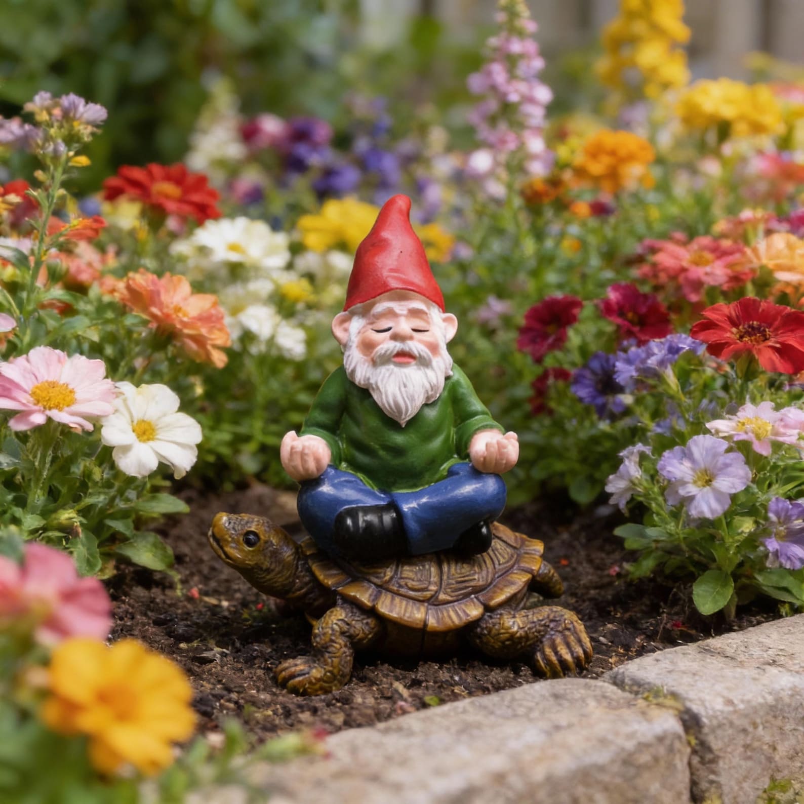 Garden Gnome Riding Turtle Statue