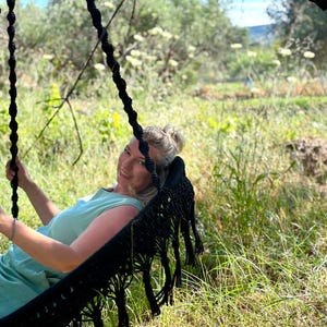Handmade Black Macrame Hanging Chair – Boho Swing Hammock Seat for Indoor & Outdoor Use, Garden or Balcony Decor