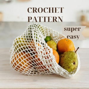 Crochet veggie bag, Easy produce bag tutorial, Reusable bag crochet pattern,, net bag with drawstring pdf, market bag instant download