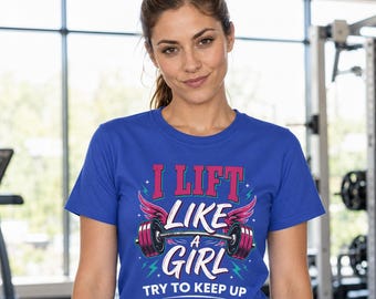 Camiseta "Eu levanto peso como uma garota" - Presente para mulheres que praticam levantamento de peso, camiseta de powerlifting, regata para academia com barra.