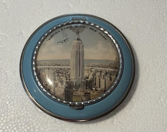 Vtg Souvenir Empire State Building New York Mirror Compact NYC Art Deco