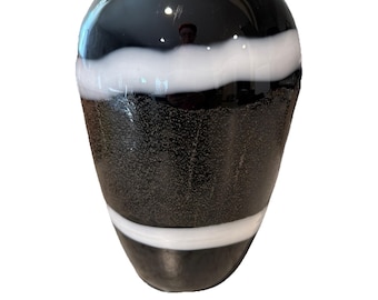 Murano Style Art Glass Black And White Textured 9" Vase