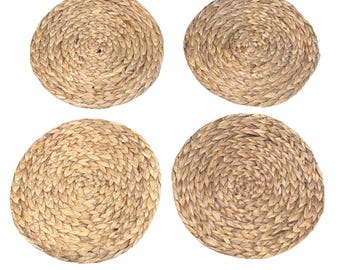 4 Hand Woven Water Hyacinth 15" Round Placemats Chargers Boho Chic - 1/2" Thick