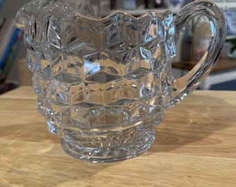 Vtg Cube Fostoria American Glass #2056 Clear  6 3/8" Ice Lip Pitcher 1915-1982