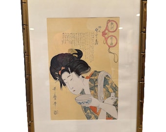 Vtg Japanese Ukiyo-e Woodblock Printing Hanga  Crafty Woman Professional Framed