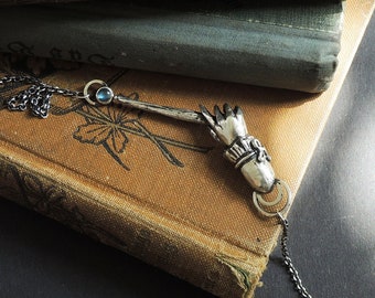 One of a kind Witchy Magic Wand | Hand with Wand and Labradorite Spark - Necklace with Pendant
