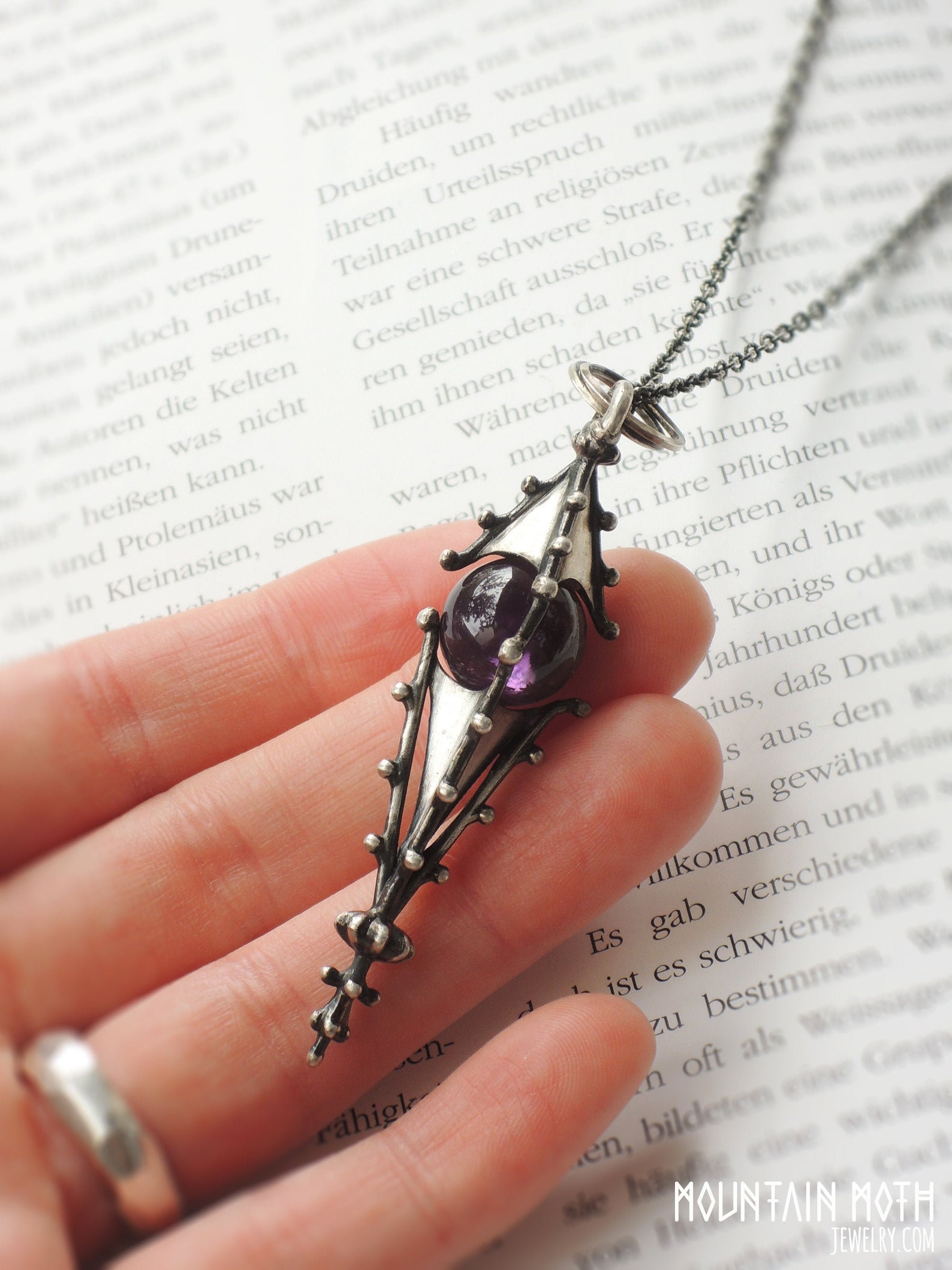 Silver Gothic Pendulum Dark Amethyst Necklace Crystal Etsy