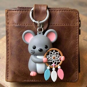 Wish Catcher Mouse Charm, Whimsical 3D Printed Keepsake, Artisan Hand-Painted Figurine Keychain