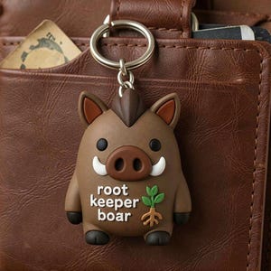 Root Keeper Boar Figurine Keychain, Hand-Painted Forest Spirit Fob, Woodland Totem Accessory