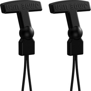 May include: Two black T-shaped zipper pulls with a textured grip and a spherical center connector. Each pull features the embossed text "JMOE USA" on the horizontal bar and is attached to a thin, black braided cord loop for easy attachment.