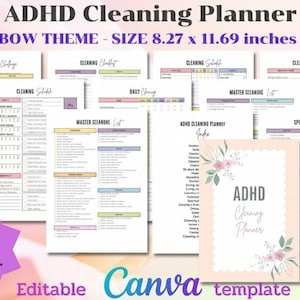 Puede incluir: Un conjunto de planificadores de limpieza para TDAH con un tema de arcoíris. El planificador incluye un desafío de 30 días, listas de verificación de limpieza y listas de limpieza maestras. El tamaño es de 21 x 29,7 cm (A4).