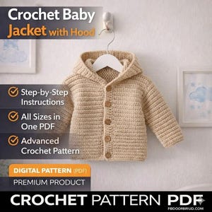 Crochet Baby Hoodie Pattern — Newborn Sweater Jacket, Toddler Cardigan, Handmade Boy Girl Gift
