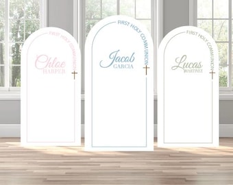 Simple first holy communion baptism religious themed party arch backdrop photo wall sign decor display