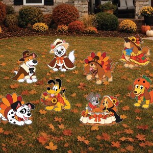 Disney Thanksgiving Dog Yard Signs, Pluto Slinky Lady & Tramp Bolt, Fall Character Cutouts, Outdoor Thanksgiving Decor