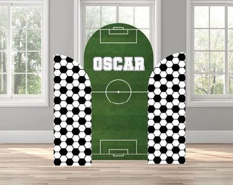 Soccer personalized name ball birthday event themed arch backdrop photo wall sign decor display