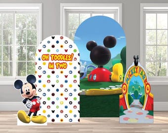 Mickey Mouse Clubhouse fun birthday kids themed arch backdrop photo wall sign decor display