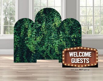 Greenery leaves bush hedge personalized marquee sign themed arch backdrop photo wall sign decor display