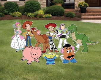 Toy story cartoon woody buzz lightyear jessie bullseye rex potato head bo peep ham alien yard sign decor decoration cut out
