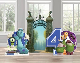 Monsters university mike sully Terry don art squishy gate MU birthday party themed arch backdrop party photo wall sign decor display