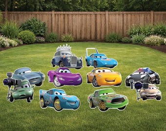 Cars movie version additional characters chick hicks cruz Ramirez fin mcmissle king dinoco props party yard sign decor decoration cut out