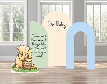 Classic Winnie the Pooh themed birthday oh baby shower gender reveal celebration party arch backdrop photo wall sign decor display