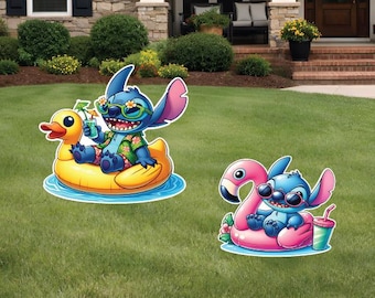 Summer pool Stitch on flamingo beach unicorn props party yard sign decor decoration cut out