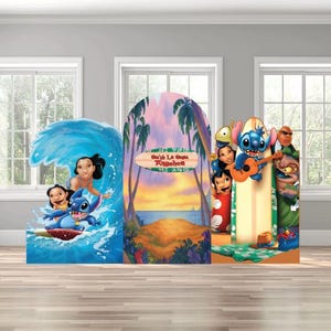 Lilo and Stitch cartoon movie version luau Hawaiian beach themed arch backdrop party photo wall sign decor display image 1