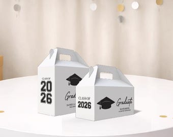 Graduate Class of Graduation momento personalized name school party favor treat gable candy gift boxes birthday party event decorations