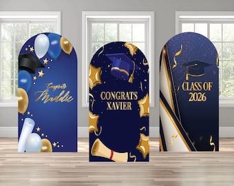 Graduation class of congrats grad personalized name year themed arch backdrop photo wall sign decor display